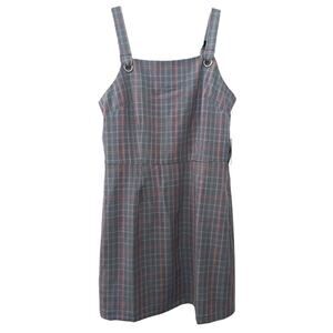 NWT Plaid Mini Sleeveless Jumper Dress Navy Coral Grunge Preppy Academia Women-M